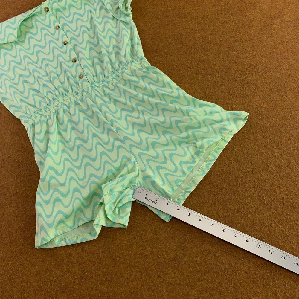 Old Navy Girls XXL 18 Mint Green Wavy Chevron Knit Button Front Romper New